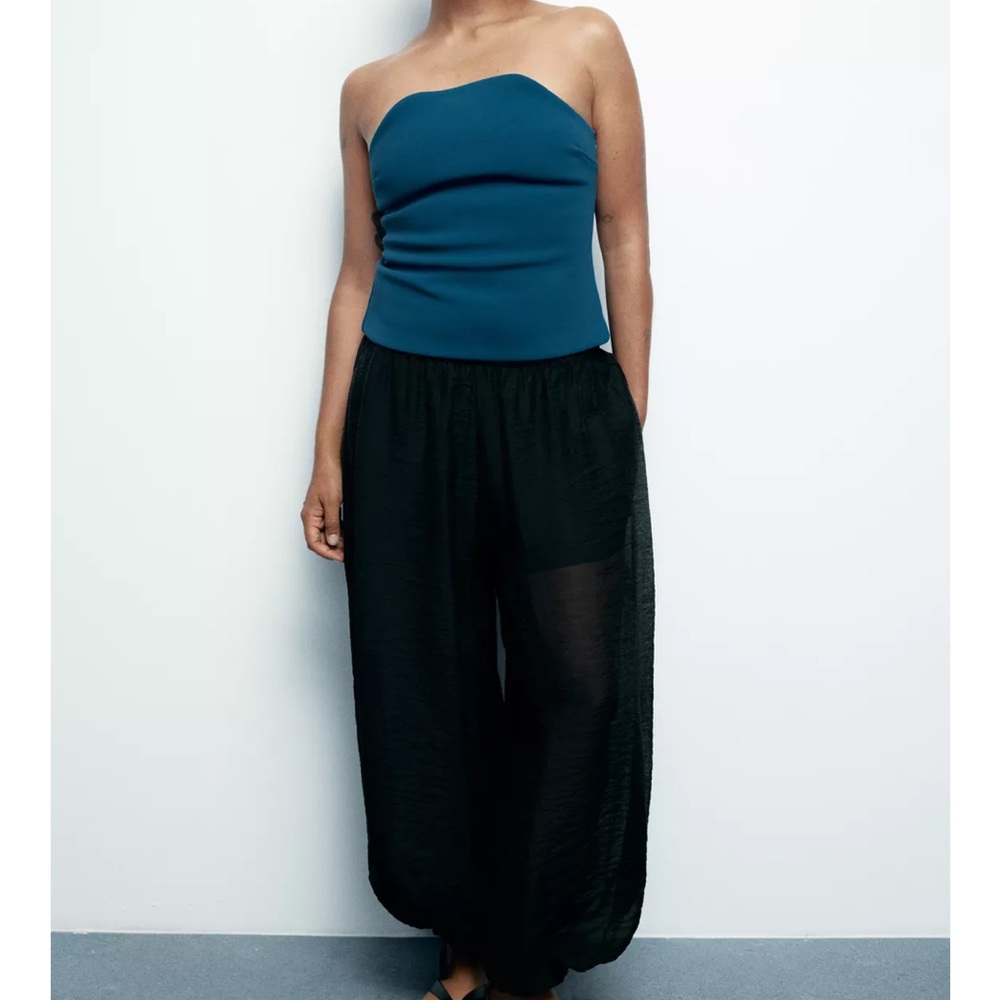 Zara NWT teal blue arched strapless tube top - Picture 2 of 10